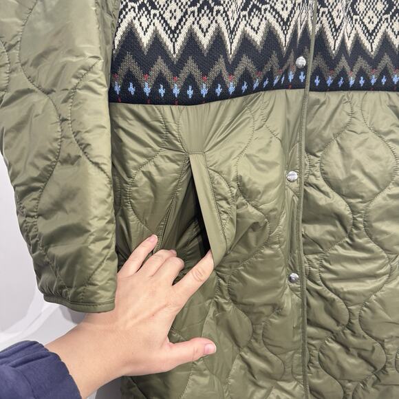 By Anthropologie Fairisle Mixed Coat Sz M Multicolor Quilted Snap Closure Boho - Picture 6 of 11